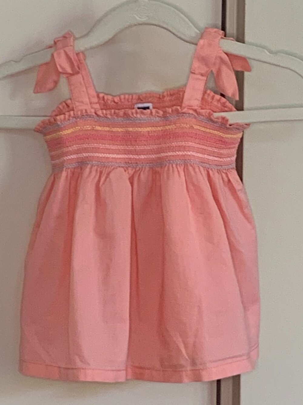 Janie and Jack Smocked Coral Tie Strap Top | Baby Girl 6–12 Months | Summer Tank